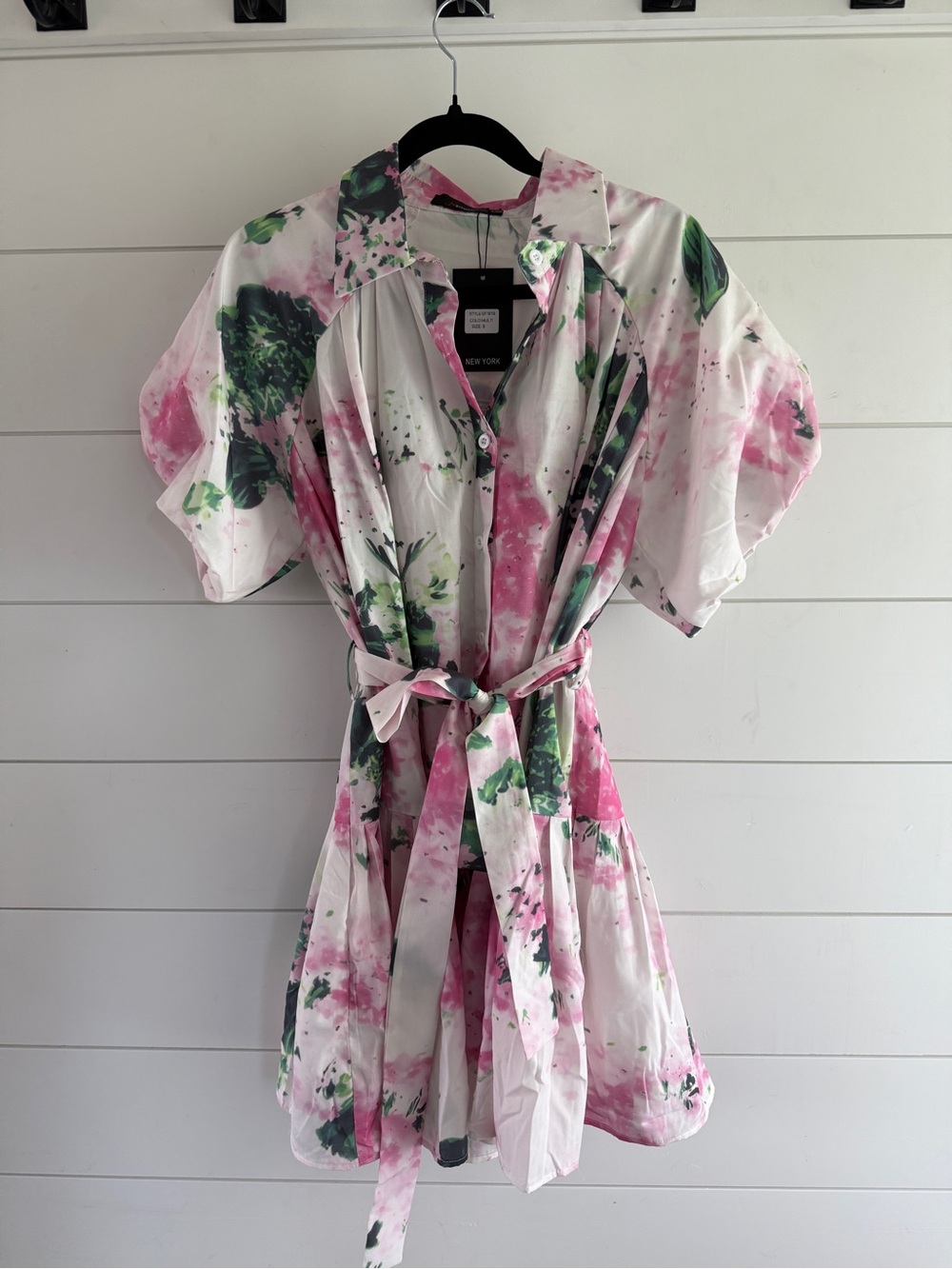 Watercolor Floral Tie-Waist Bubble Dress in Pink & Green
